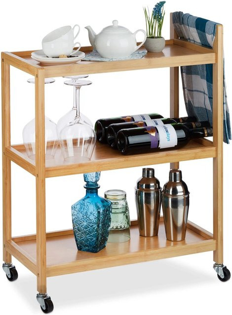 Relaxdays Servierwagen aus Bambus Natur mit 3 Ablagen und Rollen, B/T/H: 58 x 30 x 76,5 cm - Bild 1
