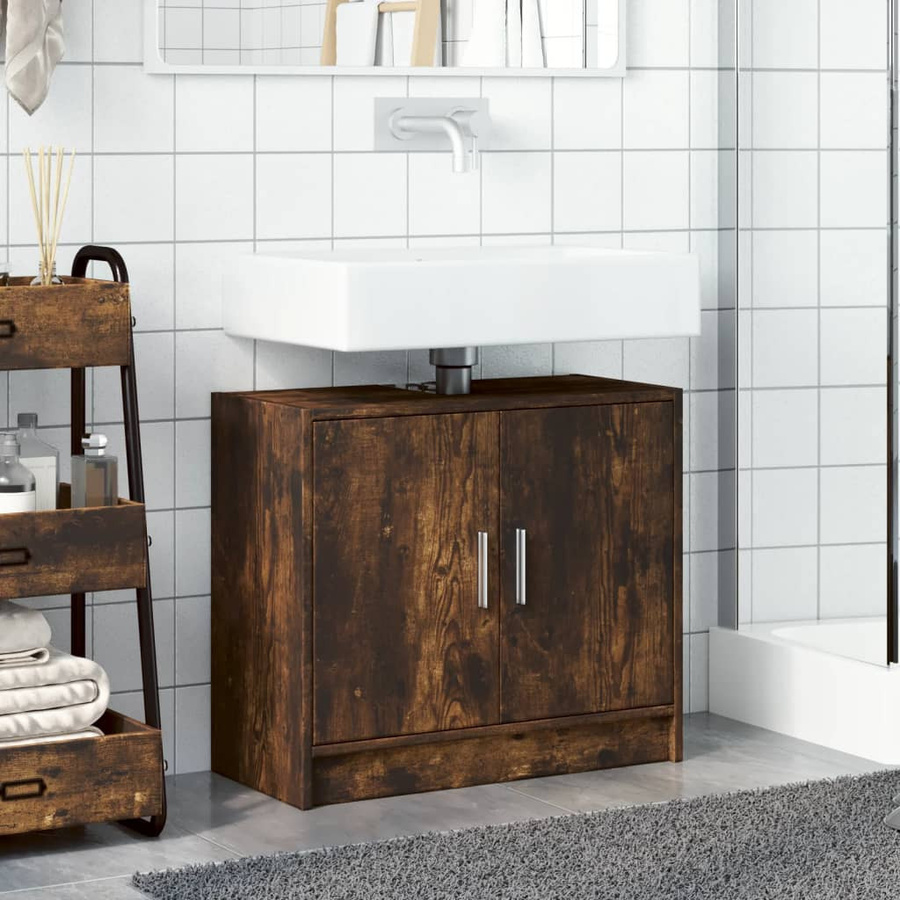 vidaXL Waschbeckenunterschrank aus Holzwerkstoff in Räuchereiche, Braun, B/T/H: 63 x 29 x 55 cm - Bild 2