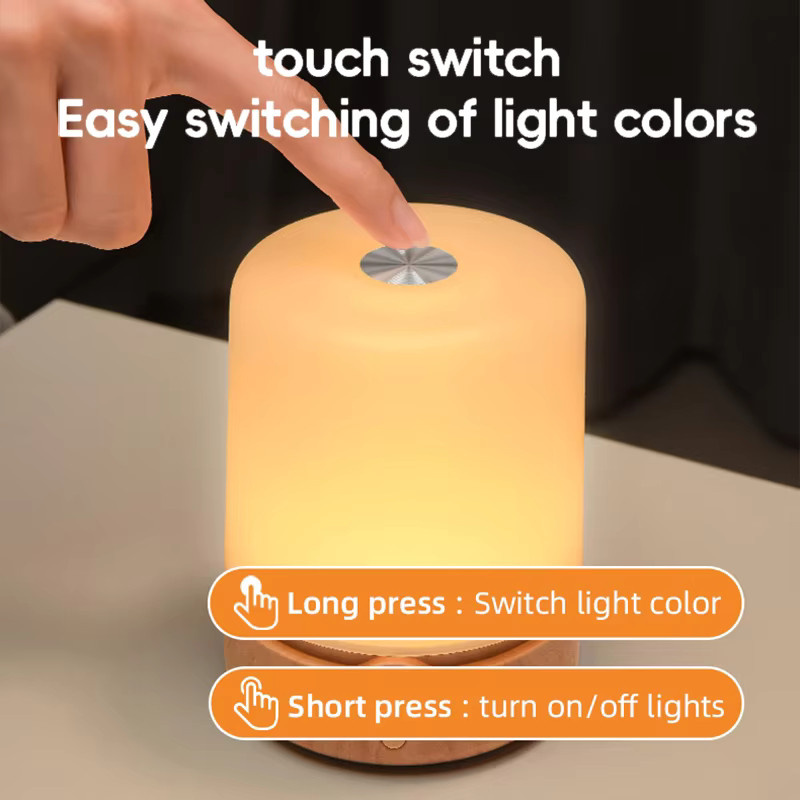 CHOUDAO TECH LED-Nachtlicht mit Touch-Steuerung, USB-C wiederaufladbar, RGB-Farben, Weiß/Holz-Design für Schlafzimmer und Wohnzimmer - Bild 3