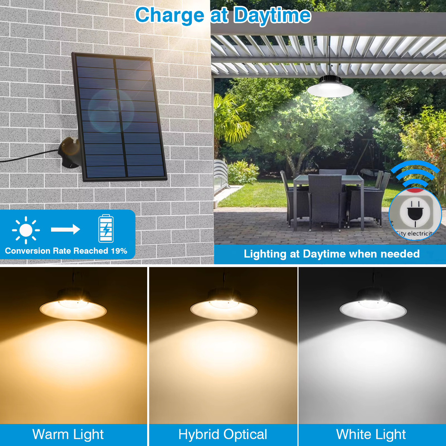 T-SUNRISE Solar Pendelleuchte Outdoor mit Bewegungssensor, IP65 wasserdicht, 3 Farbmodi, Weiß/Schwarz - Bild 3