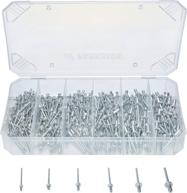 Parkside Sortiment für Haken- und Ösen, Schrumpfschläuche, Blindnieten, Dichtungsringe und Schlauchklemmen in Silber, 320-teilig - Bild 1