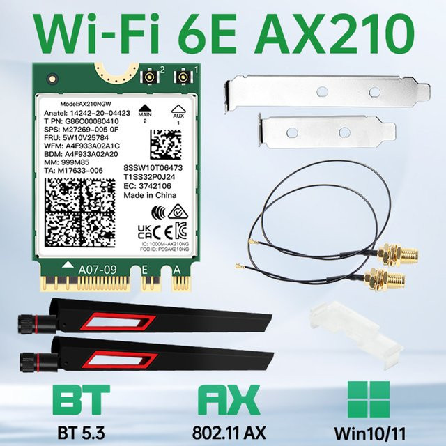 Fenvi WiFi 6E AX210 Tri-Band Netzwerkadapter mit Bluetooth 5.3 und externen Antennen für Windows 10/11 - Bild 1