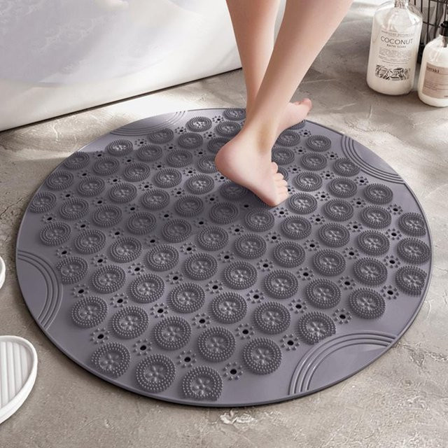Rutschfeste Badezimmer Matte Rund, Wasserabweisend und Schnelltrocknend, Grau, Durchmesser: 30 cm - Bild 1