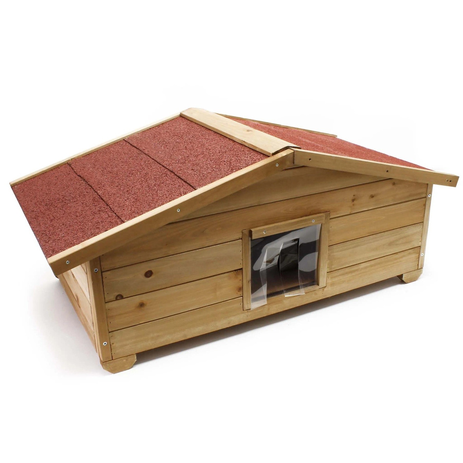 Wiltec Katzenhaus aus Holz in Braun, wetterfeste Katzenhütte mit isoliertem Boden und abnehmbarem Dach, B/T/H: 99 x 52 x 42 cm - Bild 2