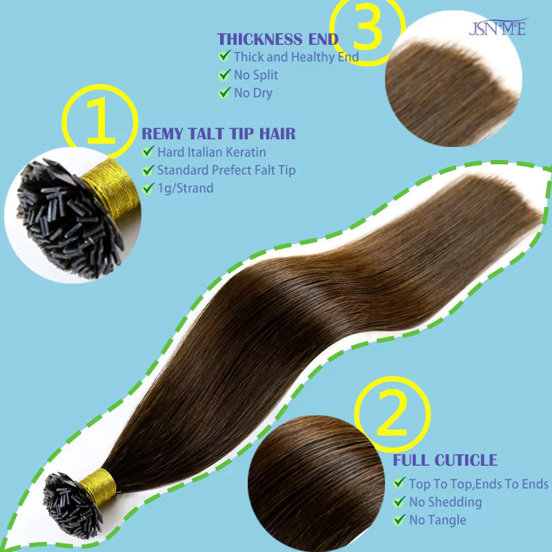 JSNME Echthaarverlängerungen Hot Fusion Bonded Keratin, 1 g/Strähne, 14–24 Zoll - Bild 2