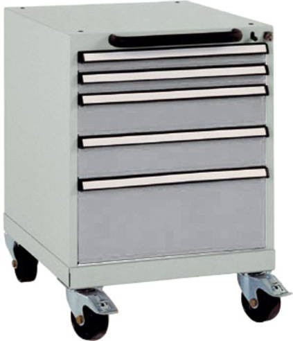 Manuflex BASETEC Schubfachschrank SP1123.9006 mobil, 5 Schubfächer, Alusilber, Nutzhöhe: 50 cm - Bild 1