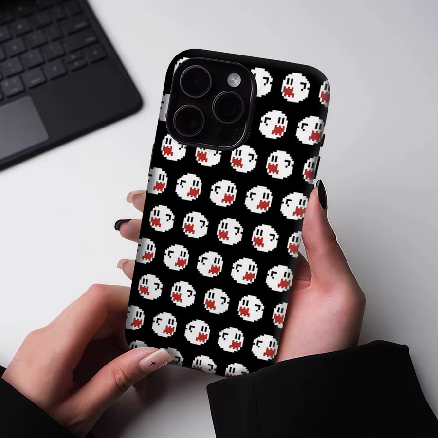 Potdemiel Pixel Ghost Faces Handyhülle für iPhone 17 16 15 14 13 Pro Max Plus mit magnetischer Einzel- und Doppelschicht robusten Schutz - Bild 4