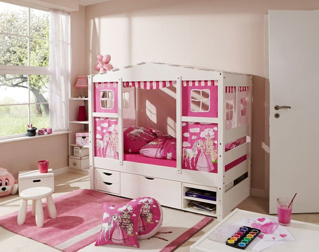 TICAA Hausbett MINI Prinzessin für Kinder aus Kiefernholz in Rosa inklusive Matratze B/T/H: 200 x 90 x 151 cm - Bild 1