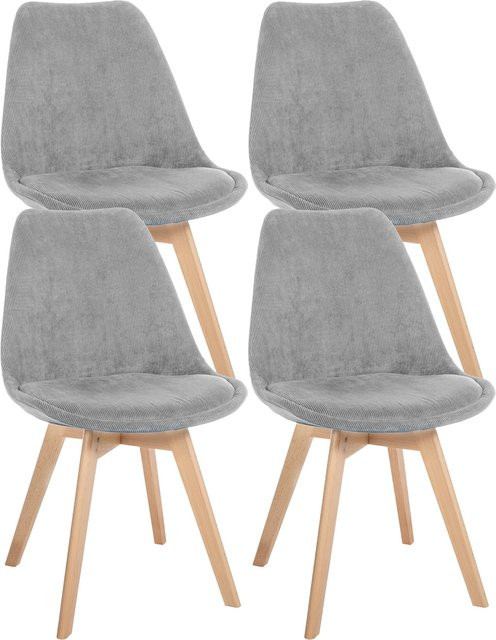 CLP Esszimmerstuhl 4er Set Linares, gepolsterte Küchenstühle mit Rückenlehne aus Buchenholz und grauer Microfaser im skandinavischen Design - Bild 1