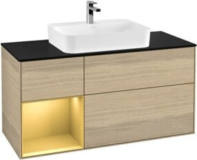 V&B Waschtischunterschrank Finion in Platinblau mit Regalelement links in Goldmatt und Oberfläche in Oa Ven, Breite: 120 cm, Tiefe: 50,1 cm, Höhe: 50,1 cm - Bild 1