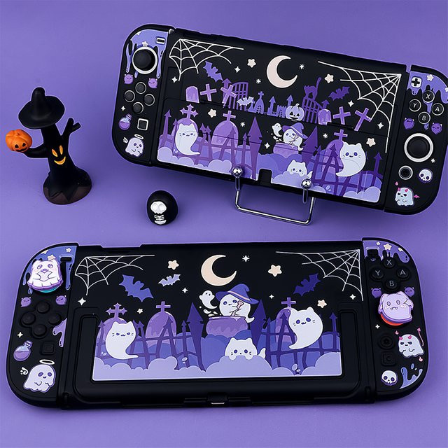 Schutzhülle für Nintendo Switch 2 mit Dockbar und Controller JoyCon Cover Shell in Cool Black Ghost Design - Bild 1