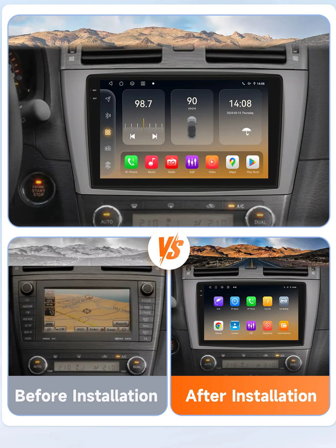 Hizpo Intelligentes Android 14 Autoradio für Toyota Avensis T27 2008–2015 mit 8GB RAM, 128GB Speicher, Snapdragon 6115, CarPlay, GPS, DSP und Bluetooth 5.4 in Schwarz - Bild 4