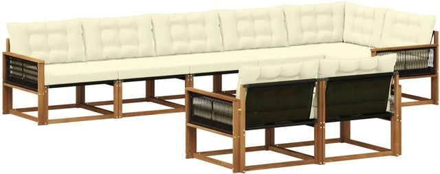 vidaXL Outdoor-Sofagarnitur L-Form aus Akazienholz mit 8 Kissen in Beige und Weiß - Bild 1
