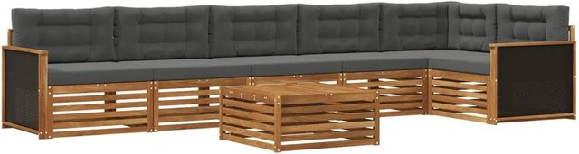 vidaXL Outdoor-Sofagarnitur aus Akazienholz in L-Form, 7-teiliges Set in Natur und Anthrazit, B/T/H: 79 x 79 x 37 cm - Bild 1