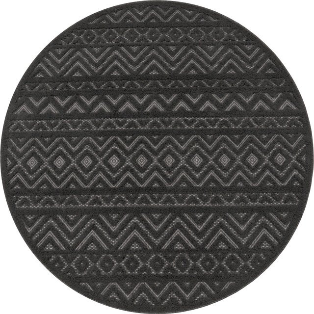 Runder In- & Outdoor-Teppich Livornia in Anthrazit mit geometrischem Muster, Durchmesser: 120 cm - Bild 1