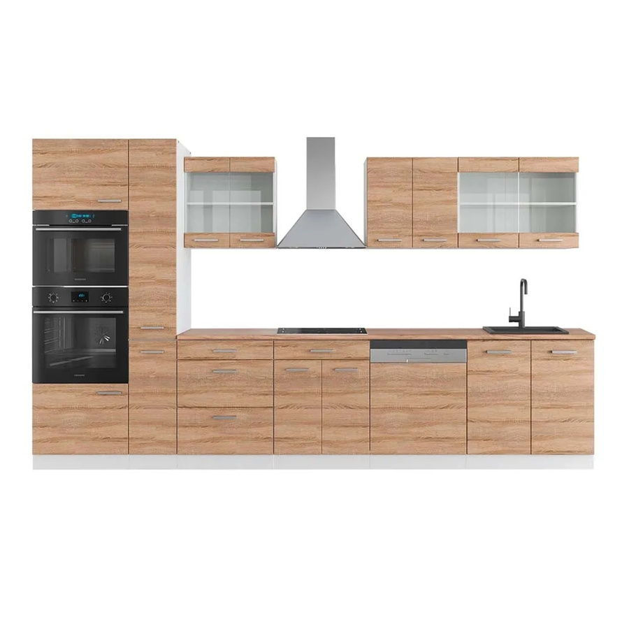 Vicco R-Line Küchenzeile Sonoma Eiche und Weiß mit Hochschrank, Breite: 350 cm - Bild 2