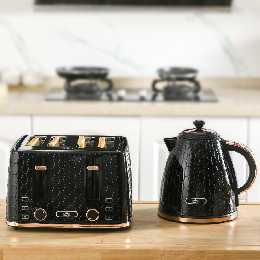 HOMCOM Frühstücksset mit Wasserkocher 1,7 l und Toaster für 4 Toastscheiben in Schwarz - Bild 2