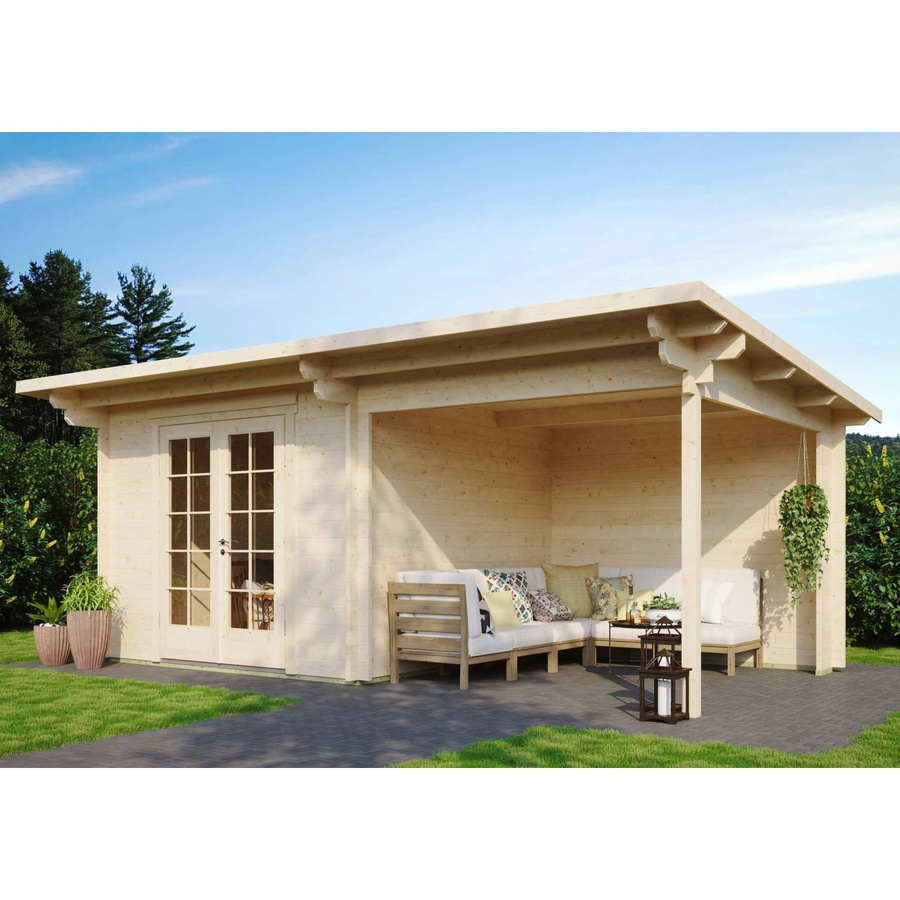 Fjordholz Gartenhaus Jacob 44 A Log Cabin mit Seitendach in Grau und Beige, imprägniertes Holz - Bild 2