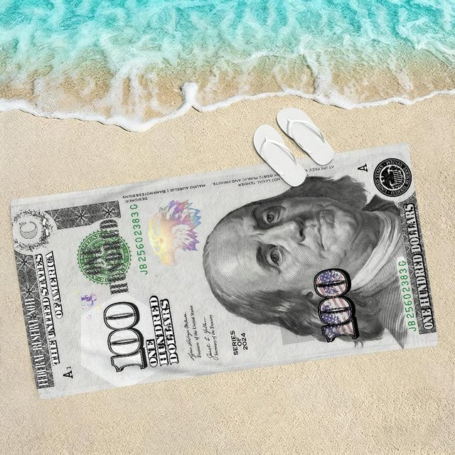 JMG Household Supplies Strandtuch mit US-Dollar Kunstmotiv in Grau, B/H: 40 x 70 cm - Bild 1