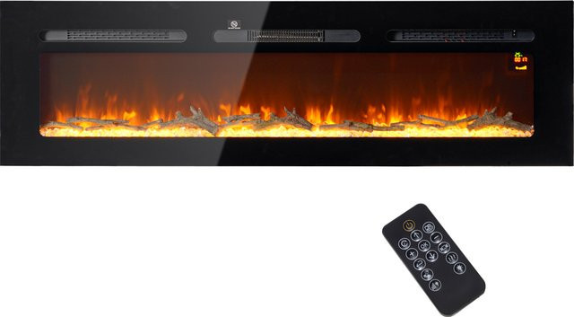 HOMCOM Elektrokamin in Schwarz mit 1800 W Heizleistung, LED 3D-Flammeneffekt, Kristalleffekt und Fernbedienung - Bild 1