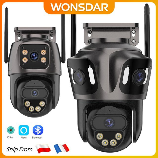 WONSDAR Outdoor Wifi PTZ Kamera mit Doppel- oder Dreilinsen-Option, IP Kamera mit automatischem Tracking, Farb-Nachtsicht und ICSee App, Schwarz - Bild 1