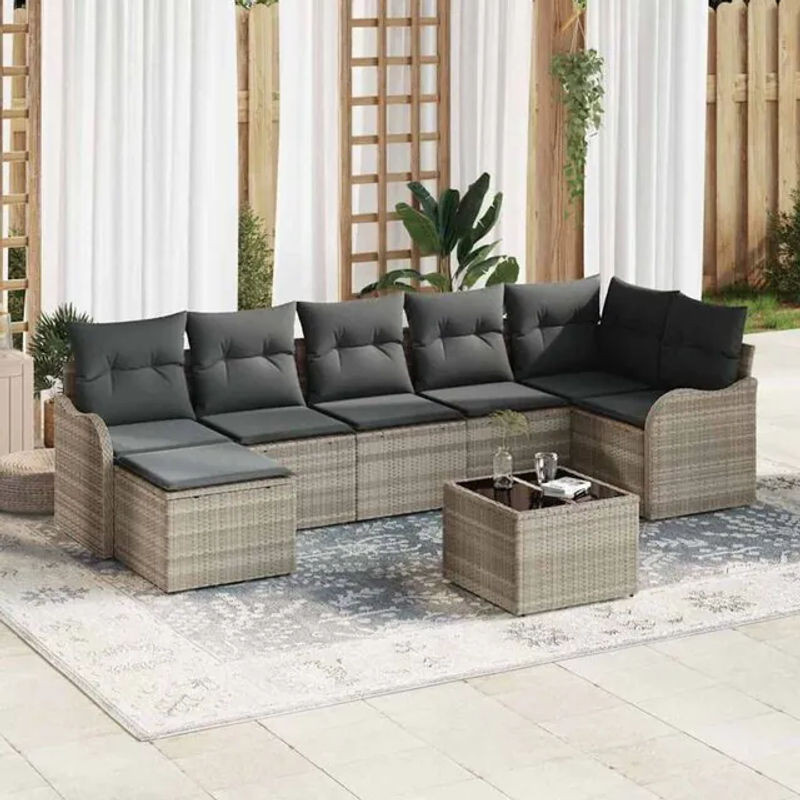 vidaxl Garten-Sofa-Set aus Poly-Rattan mit 8 Kissen in Hellgrau - Bild 1