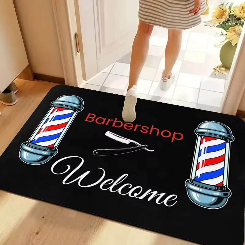 VIKAMA Fußmatte mit Friseursalon-Motiv in Schwarz, rechteckige Willkommensmatte für professionelle Eingänge - Bild 1