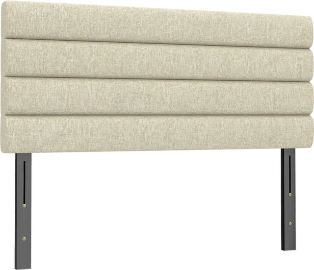 HOMCOM Kopfteil für das Schlafzimmer aus Leinen in Beige, 3-stufig höhenverstellbar mit Höhe: 106 cm, 116 cm oder 126 cm, Breite: 140 cm, gepolstertes Kopfteil mit Liniensteppung und Stahlbeinen zur Wandmontage - Bild 1