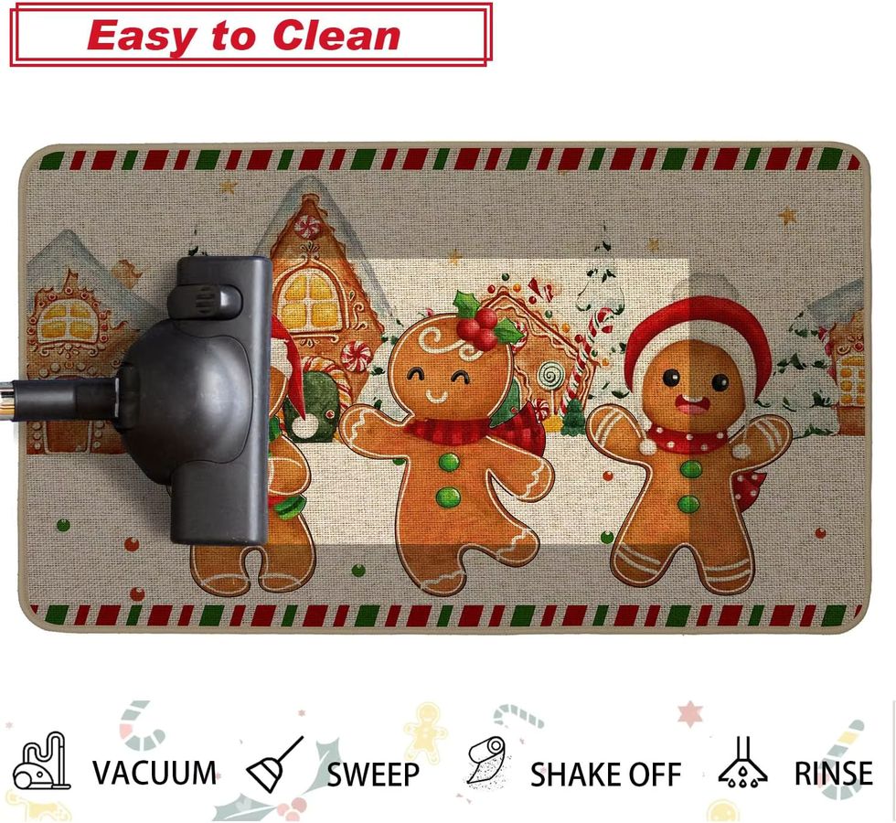 VIKAMA 2-teiliges Set Weihnachts-Teppiche im Lebkuchenmann- und Zuckerstangen-Design für Küche, Flur und Waschraum - Bild 4