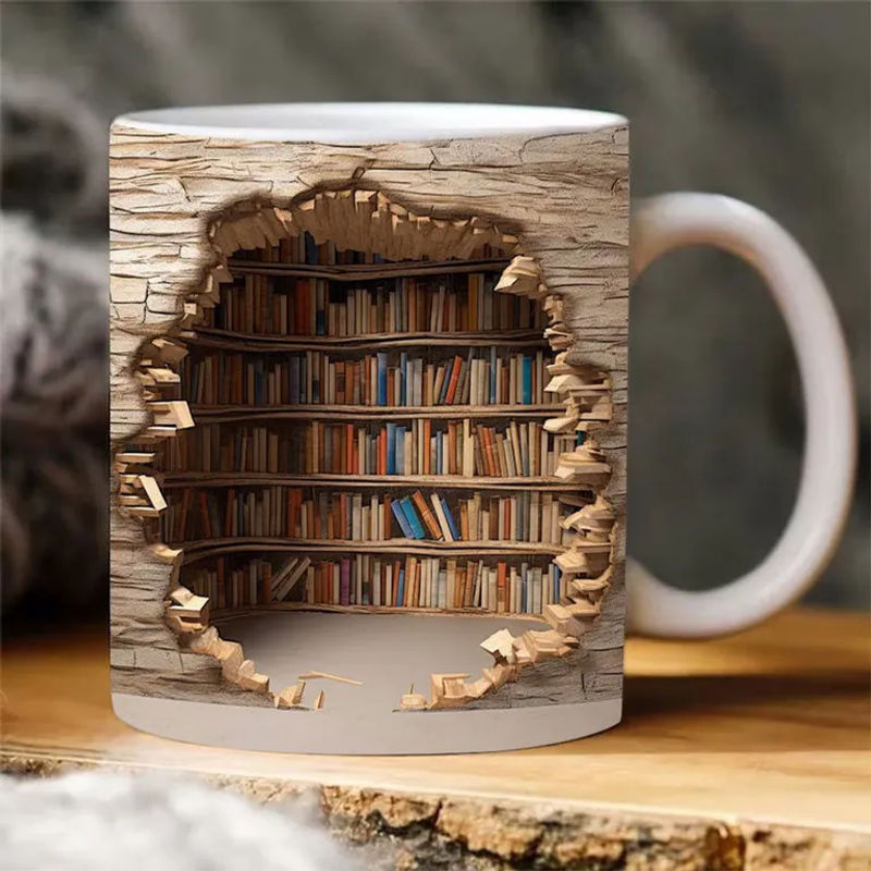 Creative Mark Keramiktasse mit 3D-Effekt Wand und Bücherregal in Weiß und Mehrfarbig, 301-400ml - Bild 2