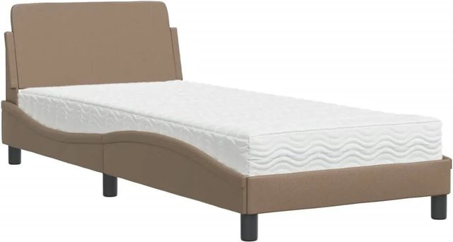 vidaXL Bett mit Matratze aus Kunstleder und Strick in Braun, B/T/H: 90 x 200 cm - Bild 1