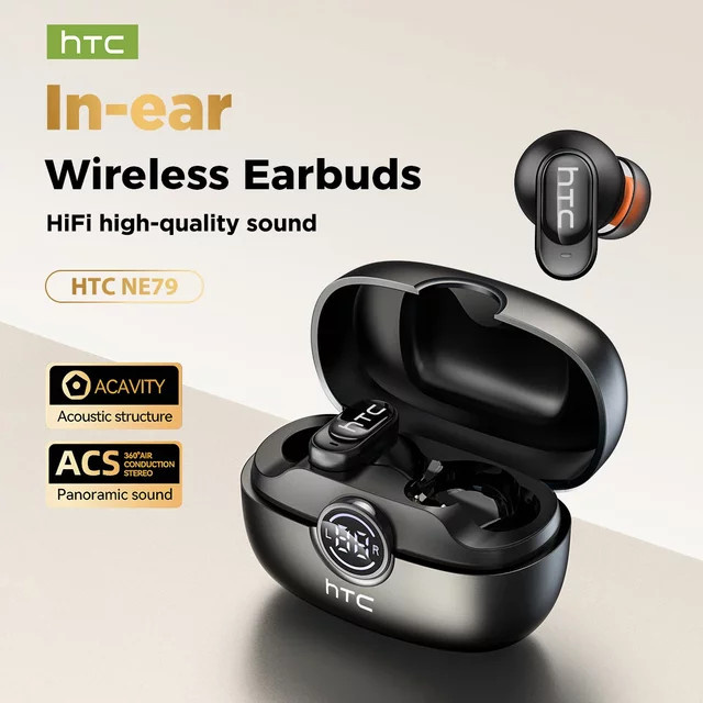 HTC NE79 TWS Kabellose Bluetooth-Kopfhörer mit KI-Übersetzer und Geräuschunterdrückung in Schwarz oder Blau - Bild 1