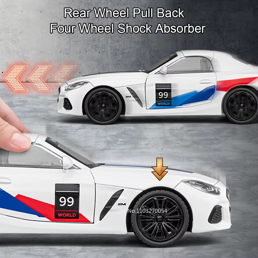 MAKEDA Z4 I8 Diecast Spielzeug Auto, 1:22, Metall, mit Licht und Sound - Bild 2