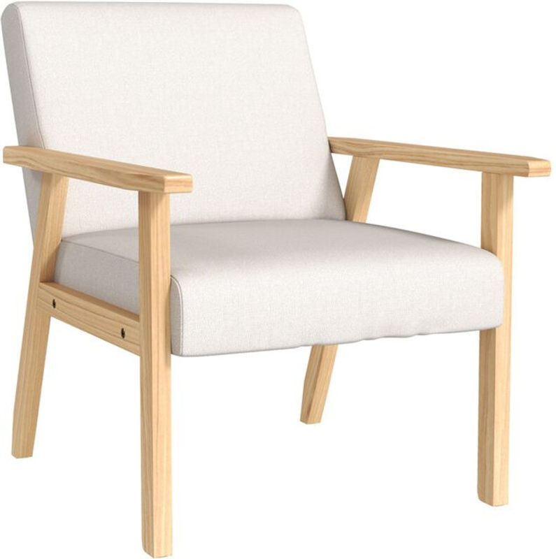 HOMCOM Loungesessel in Beige mit Massivholzbeinen aus Kiefer und Leinenoptik im skandinavischen Design - Bild 1