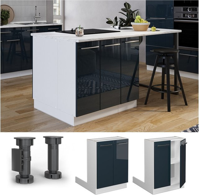Vicco Regalinselunterschrank Fame-Line in Weiß und Dunkelblau Hochglanz Breite: 60 cm - Bild 1