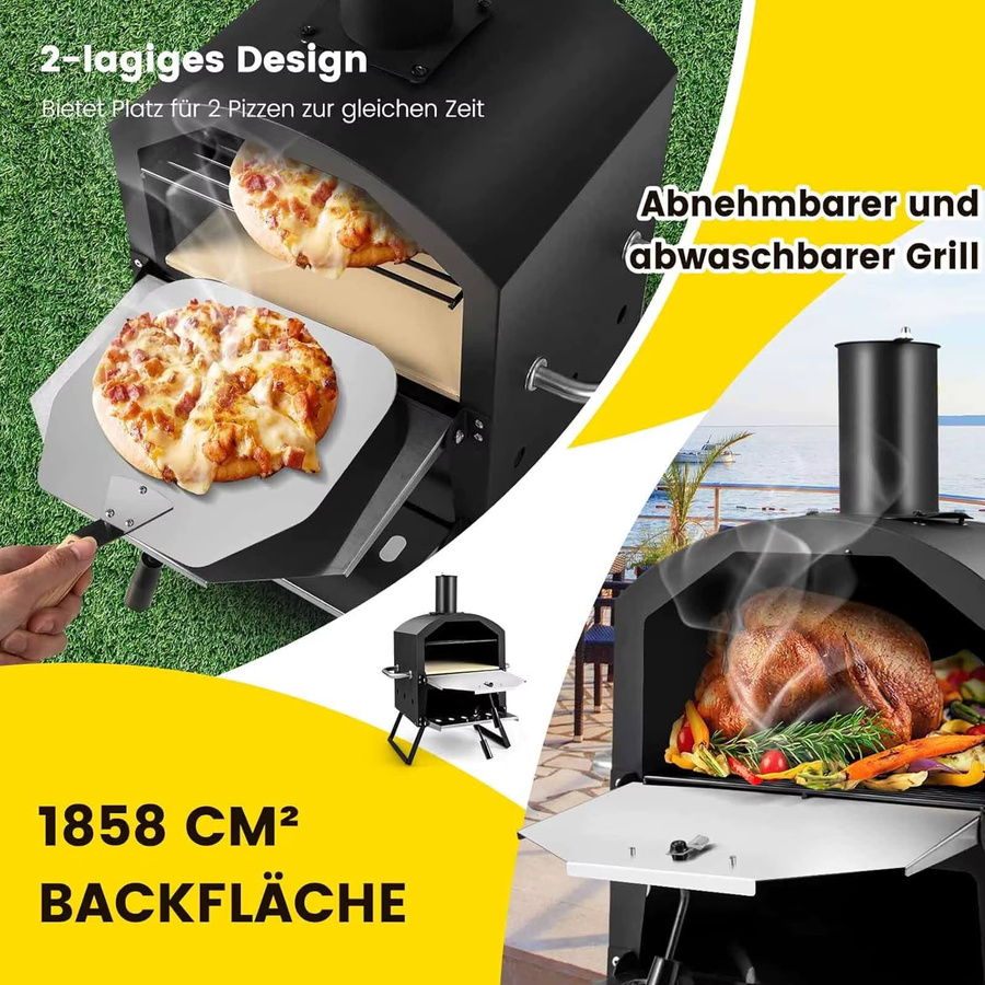 GOFLAME Outdoor-Pizzaofen in Schwarz mit Grillrost, Pizzastein, Pizzaschaufel und wasserdichter Abdeckung, B/T/H: 72,0 x 54,0 x 5,0 cm - Bild 6