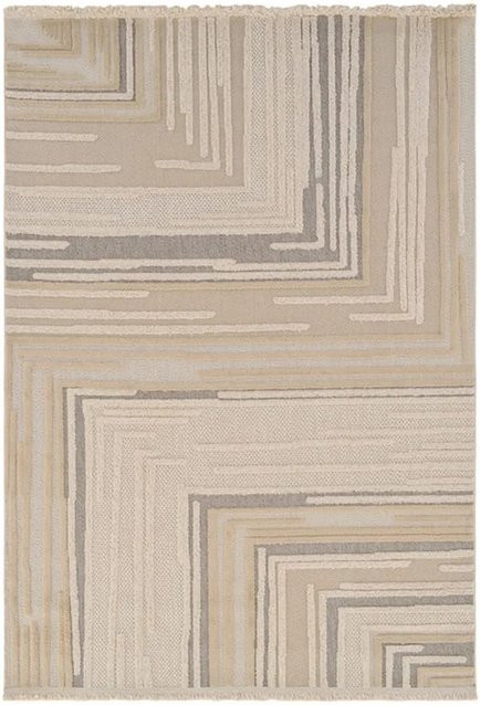 Vercai Rugs Teppich Indigo Linien in Elfenbein Beige mit High-Low-Effekt, B: 120 cm, T: 170 cm - Bild 1