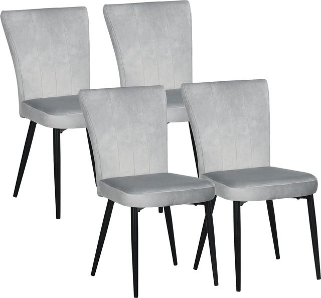 HOMCOM Esszimmerstuhl Set 4er Set Küchenstühle mit Rückenlehne, graue Polster in Samtoptik und robustem Stahlgestell, B/T/H: 46 x 65 x 87 cm - Bild 1