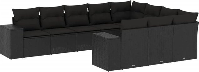 vidaXL 10-teilige Garten-Sofagarnitur in L-Form aus Polyrattan mit Kissen in Schwarz - Bild 1