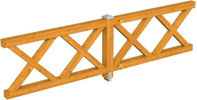 Skan Holz Brüstung Andreaskreuz aus Fichte in Eiche Hell, B: 335 cm, H: 84 cm - Bild 1