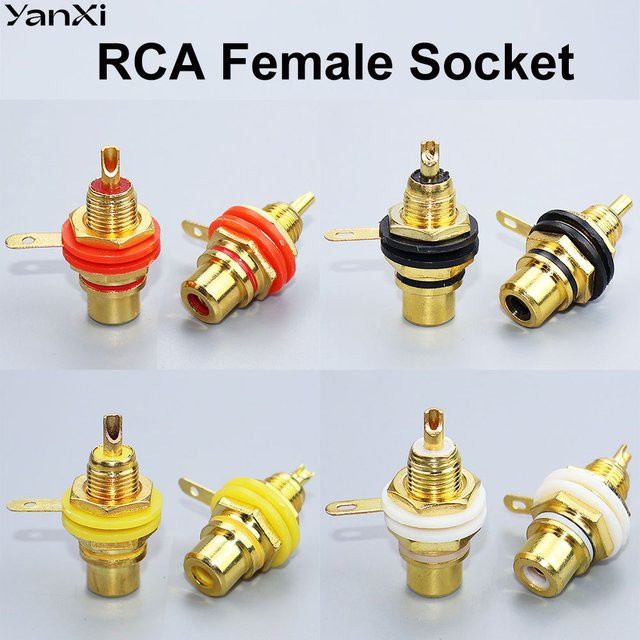 YanXi Audio-Einbauadapter RCA-Buchse mit Lotus-Anschluss und 3,5mm AV-Stecker, vergoldet, weiß - Bild 1