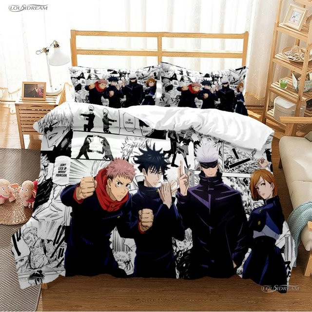 Jujutsu Kaisen Bettwäscheset mit Cartoon Anime Motiv von Lodestar, bestehend aus Bettbezug und Kissenbezug, Mehrfarbig, B/H: 200 x 200 cm - Bild 1