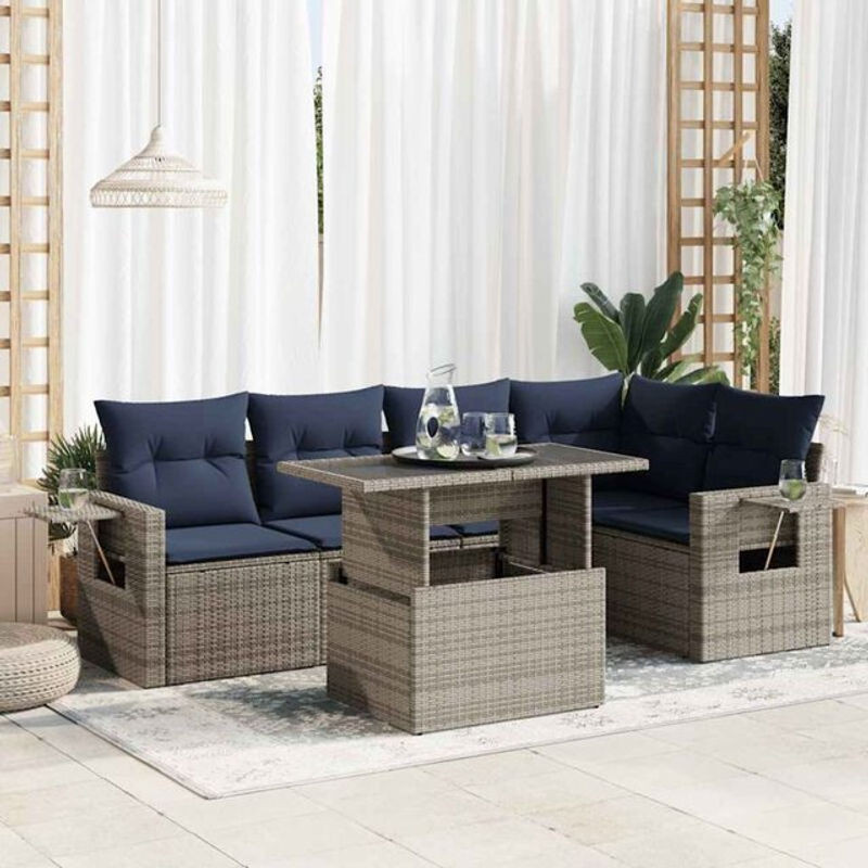 6-teilige moderne Garten-Sofagarnitur aus Poly-Rattan und Akazie mit Kissen in Grau von vidaxl - Bild 1