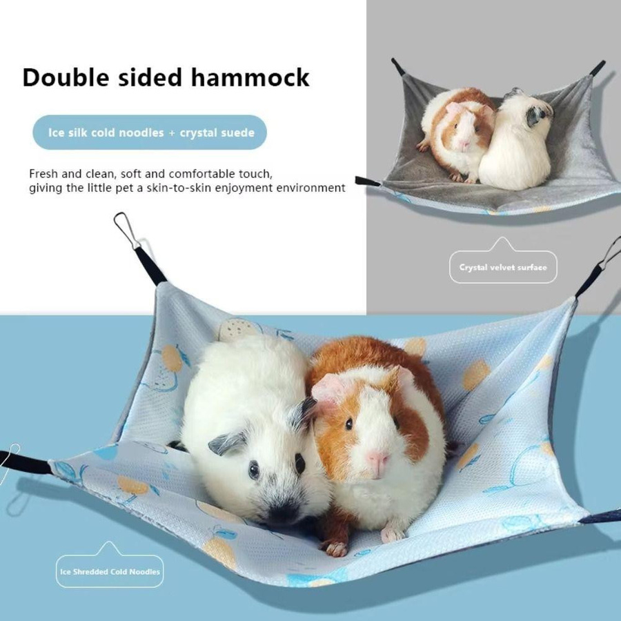 Atmungsaktive Doppelseitige Hamsterhängematte aus Eisseide und Samt für Meerschweinchen in Blau - Bild 2