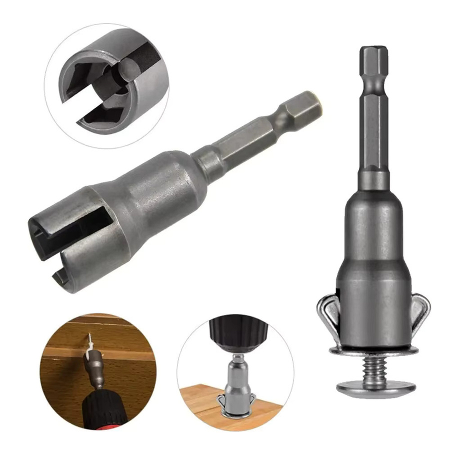 Sechskant-Flügelmutter-Schraubendreher-Set mit 1/4 Zoll Anschluss in Silber, leistungsstarker Steckschlüssel und Flügelmutter-Bohrer - Bild 2