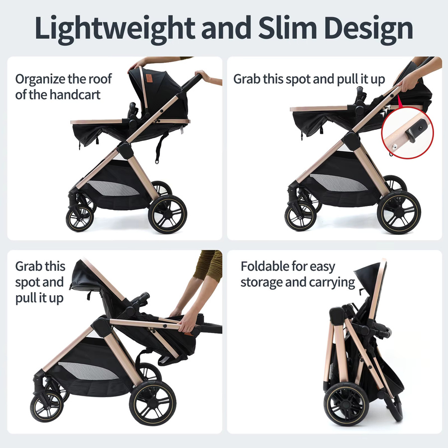 Prokoke Reisebuggy für Neugeborene, faltbarer Kinderwagen aus Aluminium in Grau-Schwarz - Bild 4