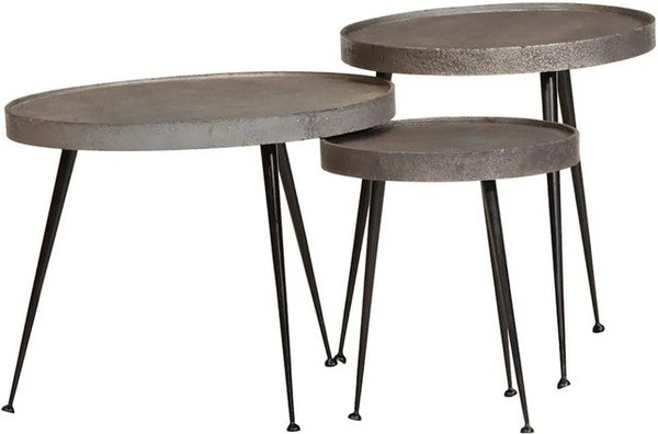 vidaXL Couchtisch Set aus 3 Stück in Silber und Schwarz im Industrial Design aus Holzwerkstoff und Metall