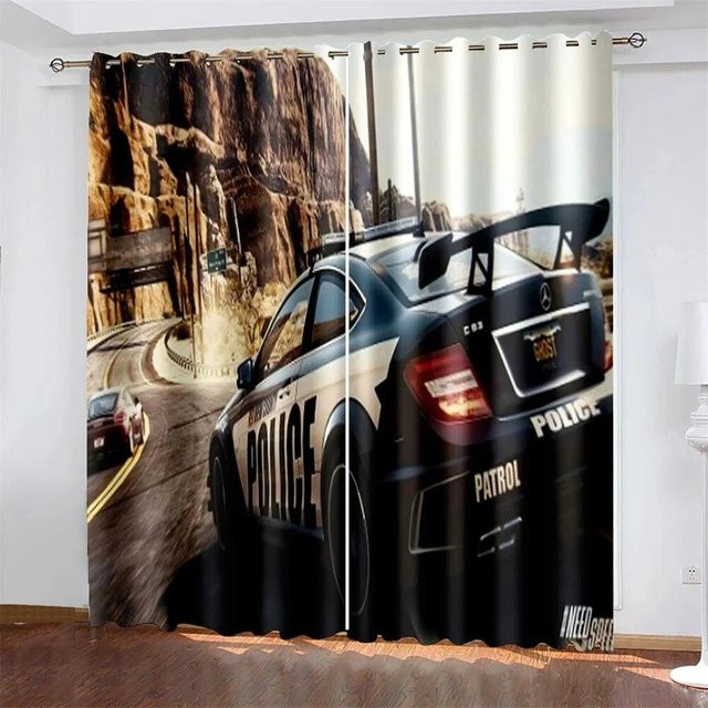 A Family Of Home Textiles 3D-Vorhang mit Sport-Rennwagen-Druck, 2er-Set, Mehrfarbig, Breite: 65 cm, Höhe: 165 cm - Bild 1