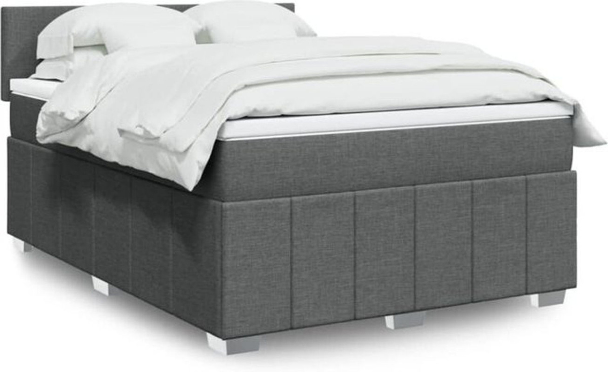 vidaxl Boxspringbett mit Matratze in Dunkelgrau aus Stoff, B/T/H: 140 x 190 cm - Bild 1