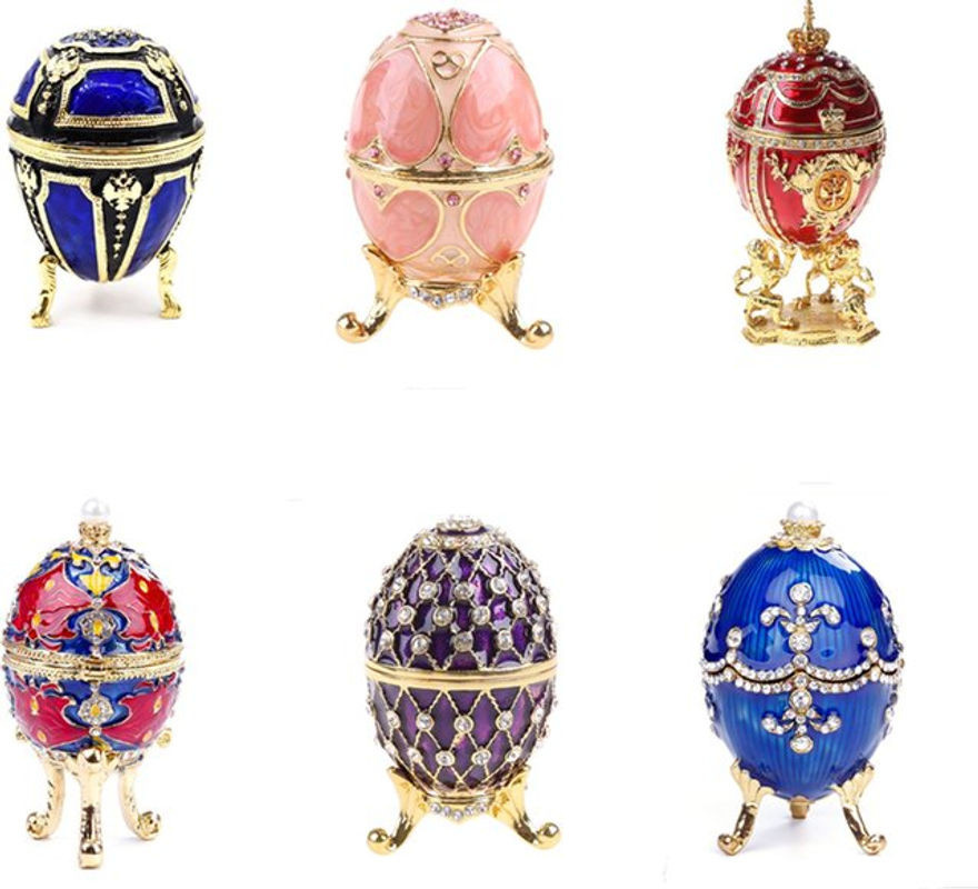 JAVRICK Faberge-Ei Serie Schmuckbox mit grünem Blättermuster, handbemalt, Metall, oval, mehrfarbig - Bild 1